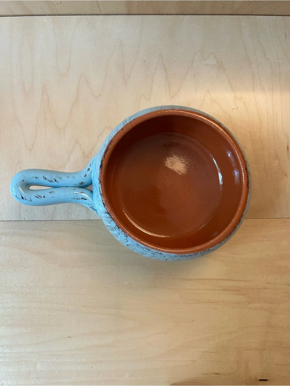 De Silva Italian Terracotta Sky Blue Handled Soup Bowl